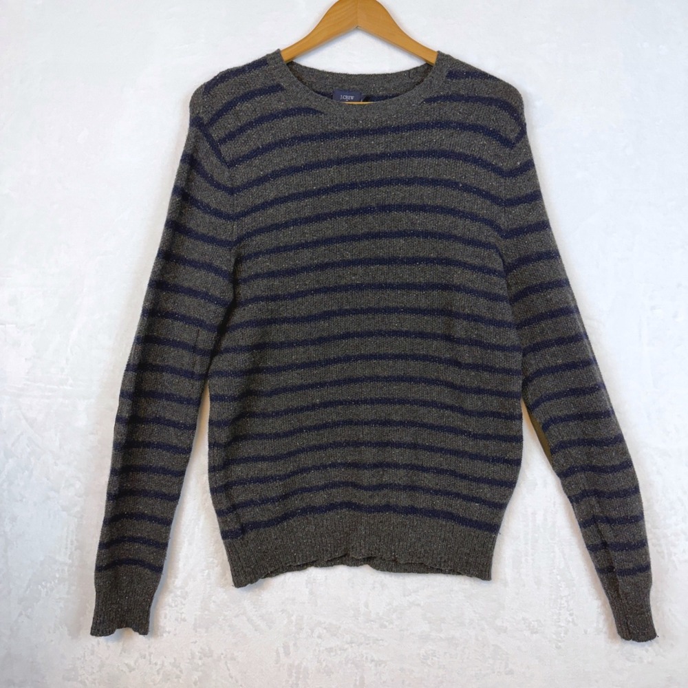 J Crew‎ Men's Striped Sweater Lambs Wool Blend Elbow Patches Size S